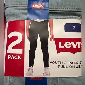 GIRLS LEVIS YOUTH 2 PACK STRETCH PULL ON JEANS - Light Blue/Black SIZE 7